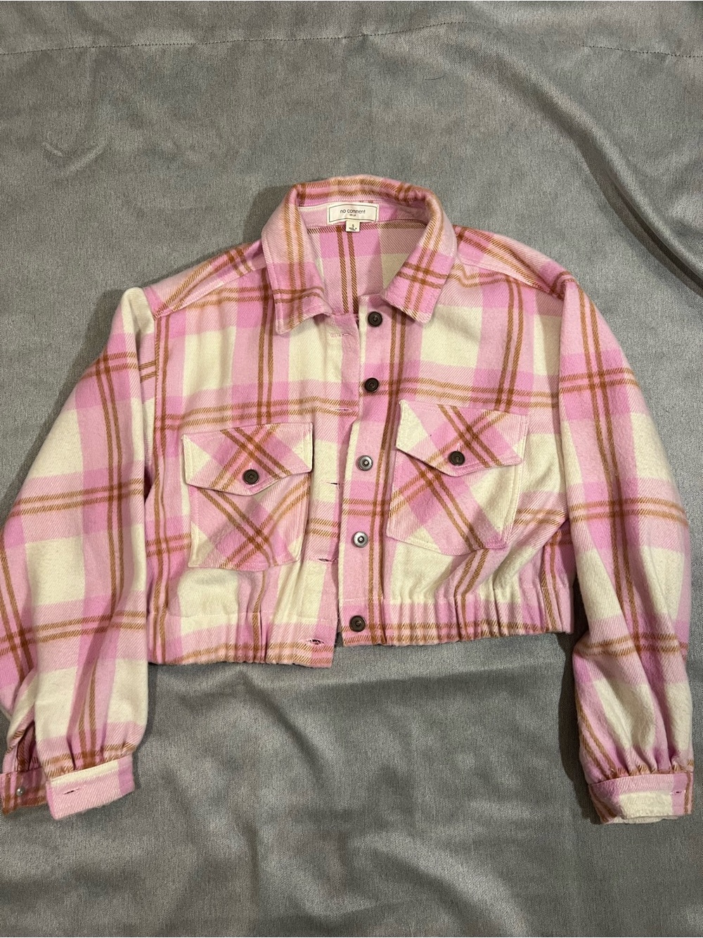No Comment NY*LA - Pink Plaid Cropped Flannel Jacket - Size Small